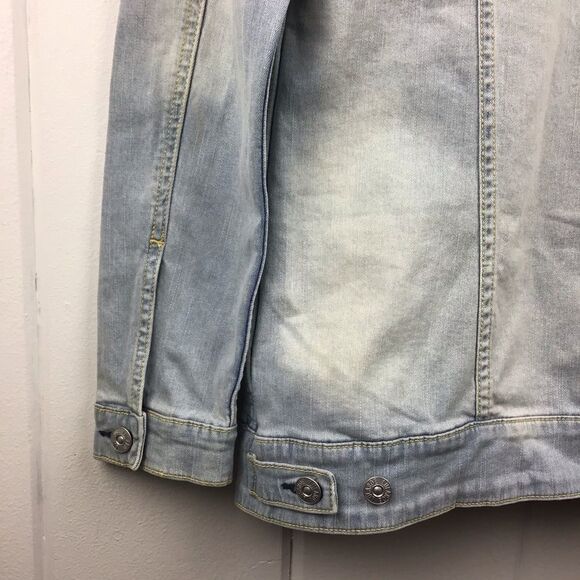 LulaRoe Denim Jacket Jaxon Longer Distressed Bleached Jean Jacket, Size Medium‎ - Picture 8 of 8